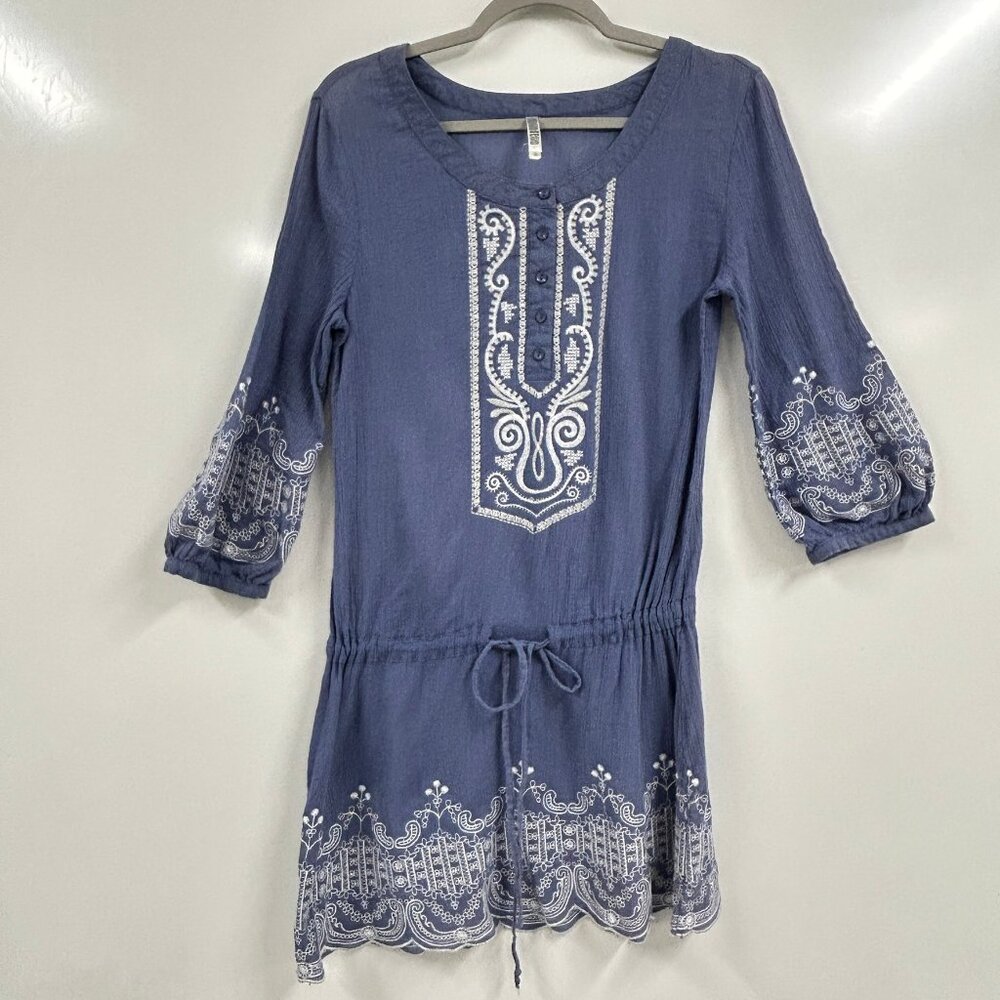 Monoreno Small Ren Fair Embroidered Boho Peasant Dress 3/4 Sleeve Grandmacore